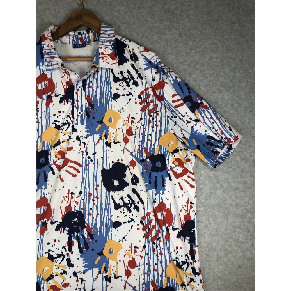 HRESKI Men's Golf Polo Shirt Size 2XL Hand Print / Paint Splatter - Picture 2 of 12